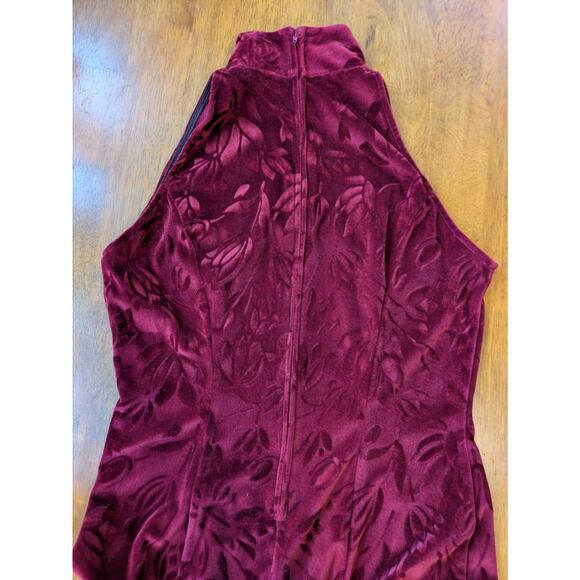 Howard Hartsfield Maxi Dress M Red Velvet Floral 90s Halter Mock Neck Slit - Picture 9 of 10